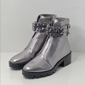 Karl Lagerfeld Paris Palmer Chain-Trim Combat Booties size 38.5 / US 8M